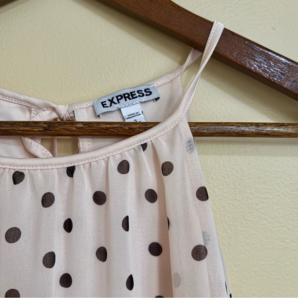 Express| Polka Dot Tank Cami Blouse in Cream & Black Lined Tie Back Sz S - Picture 3 of 4